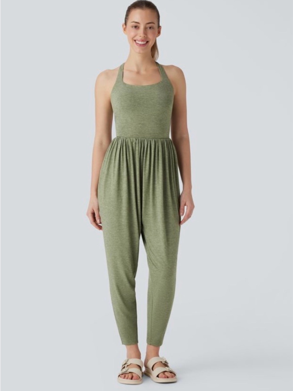 Halara Easy Peezy U Neck Pocket Green Jumpsuit Medium